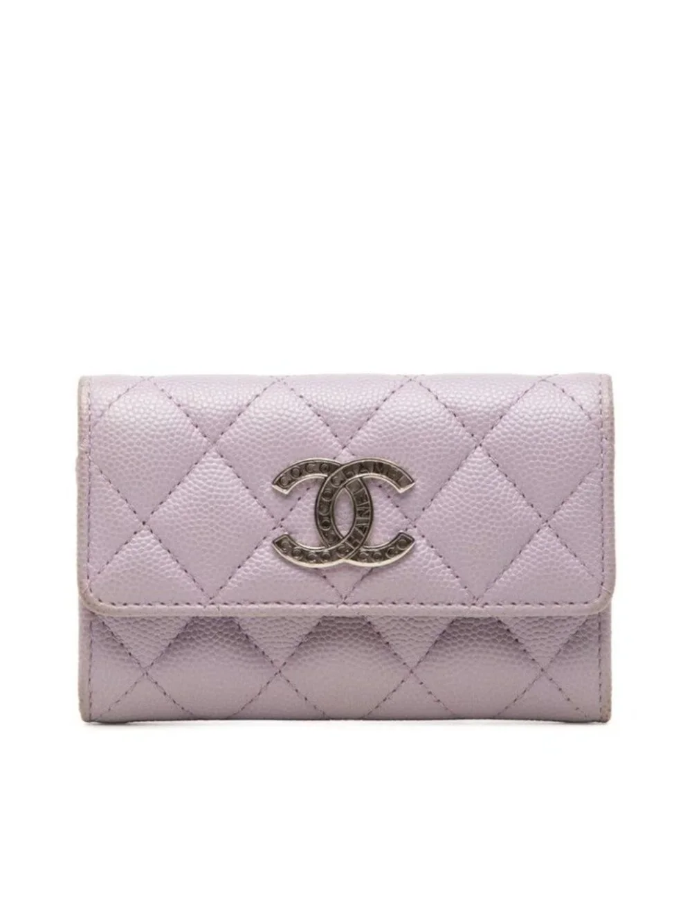 Chanel Quilted CC Logo Card Case Business Purple Caviar Leather